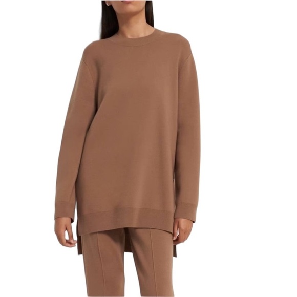 Theory Sweater Wool Blend Tunic High Low Tan Brown Women’s Size S Tight Knit - Picture 6 of 16